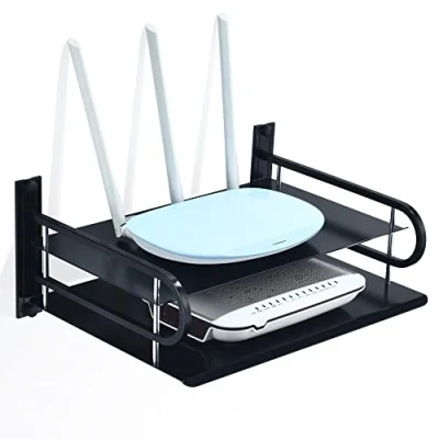 Abbildung von HNVNER Beamer Wand Regal, Schweberegale Ablage für TV Box/Projektor/Kabel Boxen/DVD Player/Media Boxen/Spielkonsole, Metall Router Halterung Streaming Box (2 Schichten, Groß)