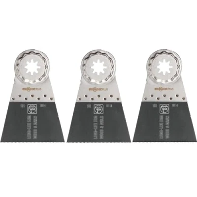Abbildung von FEIN E Cut Long Life Sägeblatt, Ve. 3 St., Breite 65 mm, Länge 50 Aufnahme Starlock Plus, Bi Metall mit geschränkter Holzverzahnung