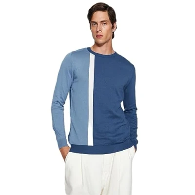 Abbildung von Trendyol Herren Man Regular fit Basic Crew Neck Knitwear Sweater Pullover, Indigo, Medium