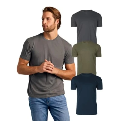 Abbildung von True Classic Herren T Shirt mit Rundhalsausschnitt und kurzen Ärmeln, 3er Pack Marineblau, Holzkohlefarben, Militärgrün, 3XL