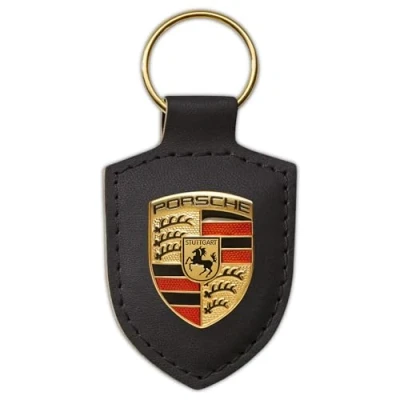 Abbildung von Porsche Schlüsselanhänger SCHWARZ Leder mit Wappen WAP0500900E