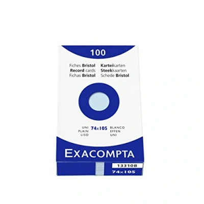 Abbildung von Exacompta 13310B Packung (mit 100 Karteikarten, DIN A7, 74 x 105 mm, blanko, ideal für die Schule) 1er Pack azurblau
