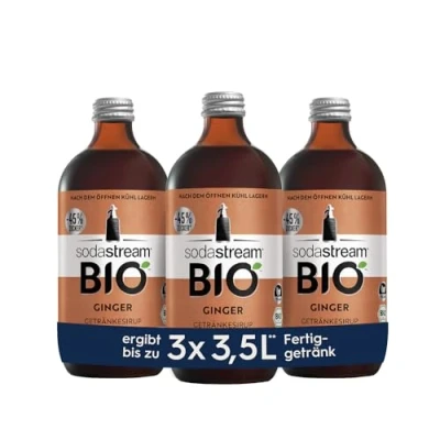 Abbildung von SodaStream Sirup 3x BIO Ginger, 1x Flasche ergibt 3,5 Liter Fertiggetränk, Sekundenschnell zubereitet und immer frisch, 500 ml
