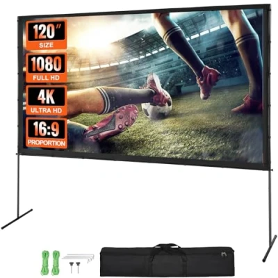 Abbildung von VEVOR Projektion Beamer Leinwand mit Ständer 120 Zoll HD 4K Outdoor Indoor Projektor Screen Schnelles Klappbare Tragbare Filmleinwand 16: 9 für Heimkino, Camping, Freizeitveranstaltungen usw. Schwarz