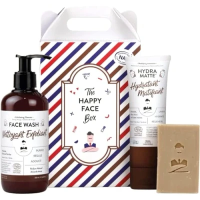 Abbildung von MONSIEUR BARBIER Pflege Set für Herren Französisch, natürlich und vegan Gesicht &amp; Haut mattierende Feuchtigkeitscreme, Peelingreiniger rückfettende Seife Rhassoul Schönheits Geschenkset