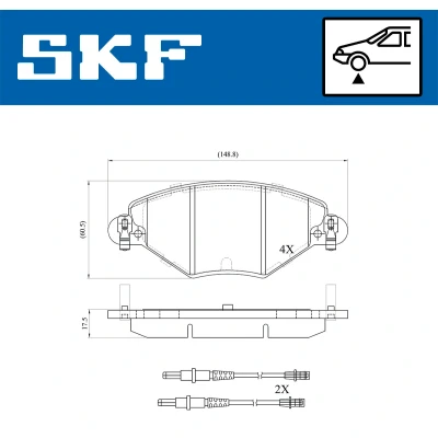 Abbildung von SKF VKBP 80463 E Bremsbelagsatz inkl. Verschleißwarnkontakt CITROËN: C5 I Schrägheck