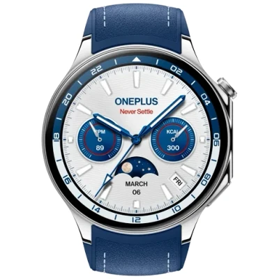 Abbildung von OnePlus Watch 2 Silber (Blaues Lederband)