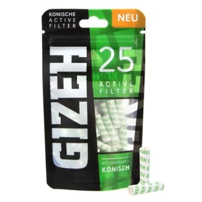 Abbildung von Smokerhontas Gizeh Aktivkohlefilter Cone Ø 6mm 25 Stück pro Packung Konische Aktivkohle Filter Tips mit Keramikkappen und Kokosnusskohle (1 Packung)