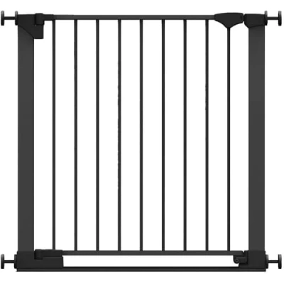 Abbildung von Safetots Sicherheitsstuffen Treppenschutzgitter, Schwarz, 82cm 89cm, Extra Niedrige Durchgangshöhe, 67cm Breite Türöffnung, Einteiliges Breites Gitter für Treppen, Baby und Kleinkind