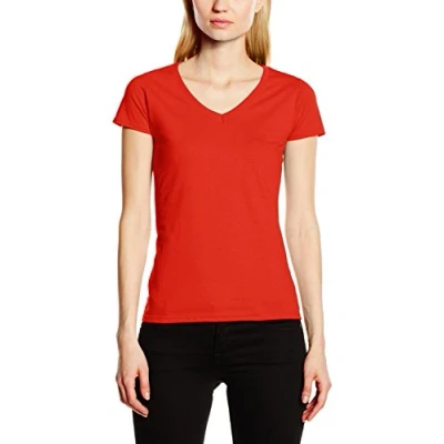 Abbildung von Lady Fit Valueweight V Neck T Shirt von Fruit of the Loom Rot XL