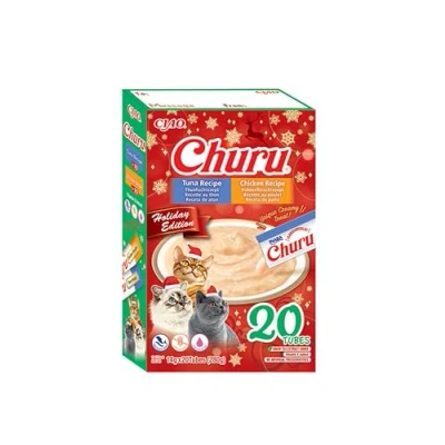 Abbildung von INABA Churu Holiday Box Katzenleckerlis Creamy Snacks Limited Edition mit Huhn &amp; Thunfisch 20 x 14 g, Katzensnacks in Premium Qualität