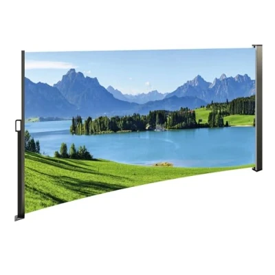 Abbildung von Seitenmarkise mit Fotodruck Berge 1,6x3m, rechts Auszug links