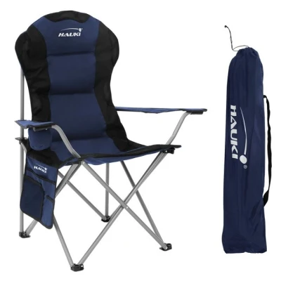 Abbildung von Hauki Campingstuhl Faltstühl faltbar mit Getränkehalter &amp; Tragetasche bis 150kg (1 St), Klappstuhl 56x95x110 cm Blau Angelstuhl Hochlehner Gepolster