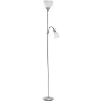 Abbildung von Lunartec Stehlampe E27: Deckenfluter mit Leseleuchte, Silber/Weiß, E27/E14 (Deckenfluter Leselampe, E27 Fassung, Decken Lampen)