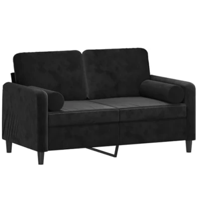 Abbildung von vidaXL Sofa 2 Sitzer mit Zierkissen Schwarz 120 cm Samt