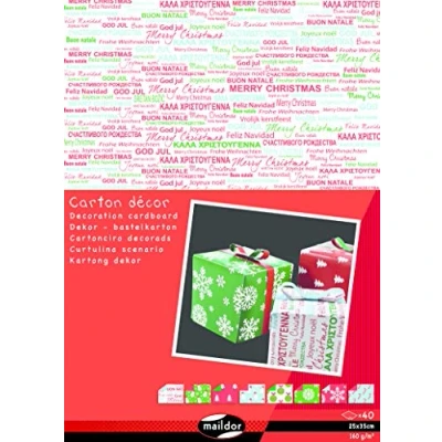 Abbildung von Clairefontaine Maildor 354591C Bastelkarton Dekor (Block mit 40 Bögen, 25 x 35cm, 160g, ideal für Bastelarbeiten, Sortierung Weihnachten) 1 Block