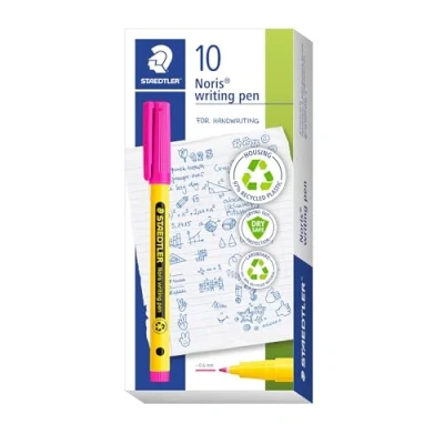 Abbildung von STAEDTLER Noris writing pen 307 Fineliner, Gehäuse aus 97% recyceltem Plastik gemäß ISO 14021, Fineliner Kunststoff, magenta, Faltschachtel, 10 20