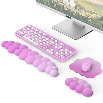 Abbildung von MoKo Wolke Handgelenkstütze, Ergonomische Tastatur Handgelenkstütze mit Maus Rest Handgelenk Pad, Durable Polyester Arm Pad für Tastatur, Maus, Computer, Laptop, Rosa