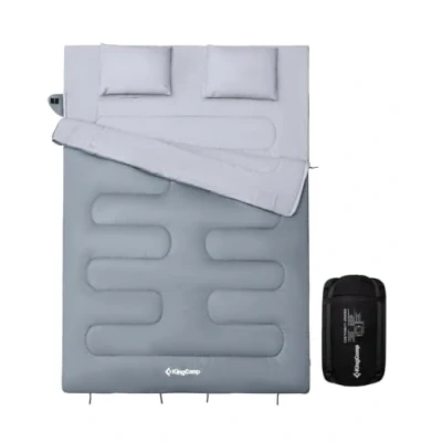 Abbildung von KingCamp Doppelschlafsack Schlafsack Deckenschlafsack Winter Erwachsene mit Kissen für 2 Personen und Tragetasche Angenehme Temperatur Outdoor Camping, (Grau)