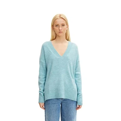 Abbildung von TOM Tailor Denim COSY Vneck Strickpullover, Damen, Größe: XS, Reef blue melange