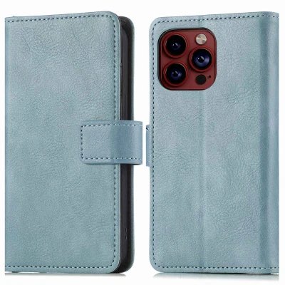 Abbildung von Apple iPhone 15 Pro Max Hülle Kunstleder iMoshion Klapphülle Handyhülle Hellblau