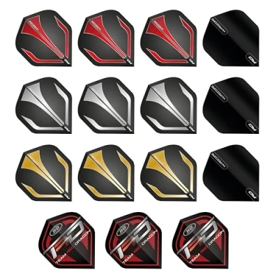 Abbildung von RED DRAGON Hardcore Assorted Auswahlpackung Extra Dicke Standard Dart Flights Sätze pro Packung (15 insgesamt)