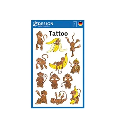 Abbildung von AVERY Zweckform 12 Tattoos Kinder Affen (Temporäre Tattoos, wasserfeste Kindertattoos, hautfreundliche Klebetattoos, Aufkleber für Jungen Mädchen Mitgebsel Kindergeburtstag Party) 56766, 120*76mm