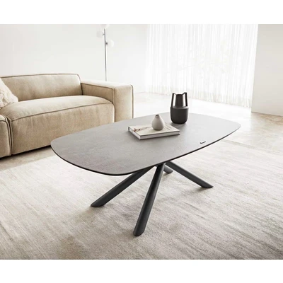 Abbildung von DELIFE Couchtisch Sarita, Keramik Aspetto Concreto Betonfarbig 120x70 cm Gestell Metall Schwarz