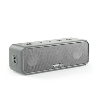 Abbildung von Soundcore 3 Bluetooth Lautsprecher, Stereo Sound, Audiotreiber mit Titan Membran, PartyCast, BassUp, 24 Stunden Akku, IPX7 Wasserschutz, individueller EQ(in Grau) (Generalüberholt)
