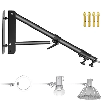 Abbildung von NEEWER Wandmontage Dreieck Boom Arm für Fotografie Blitzlicht, Monolight, Softbox, Regenschirm, Reflektor und Ringlicht, Unterstützung 180 Grad Drehung, Max Länge 4 Fuß/125cm (Schwarz)