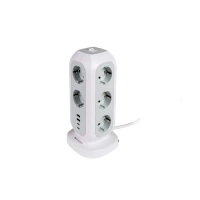 Abbildung von Verbatim EU Steckdosenturm 15 in 1, Mehrfachsteckdose mit 11 Euro Steckdosen, 2 USB C und A Anschlüssen, Multisteckdose Schalter m Verlängerungskabel, max. 3600 W
