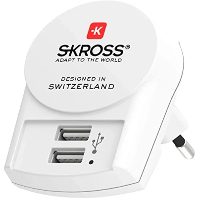 Abbildung von SKROSS 1.302421 USB Ladegerät zur Anwendung zuhause oder auf Reisen in Europa / Länder mit Schuko Eurostecker 2 Ports Netzteil 5 V max. 2.4 A
