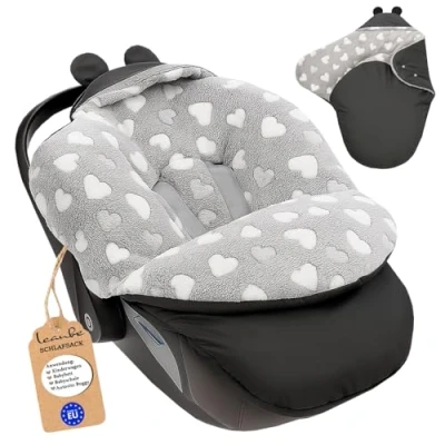 Abbildung von Leanbe Fußsack Baby Einschlagdecke für Winter geeignet Kinderwagen Babyschale Babyfußsack Babybett Autositz Buggy (Herz weiß)