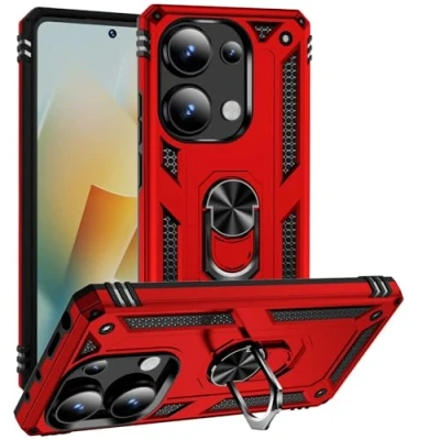 Abbildung von Max Power Digital Hülle für Xiaomi Redmi Note 13 Pro 4G Standfunktion Drehbar Ringhalter 360 Grad Case Cover Magnet Bumper Handyhülle Outdoor Hart Hardcase Mit Ring (Xiaomi 4G, Rot)