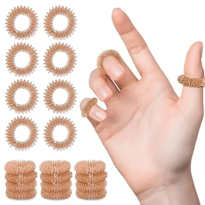 Abbildung von 20 Stück Akupressurringe Stachelige Sensorische Finger Massage Ring Fingermassagering, Geräuschlose Entspannende Massageringe für Fingerspitze der Erwachsene und Jugendliche (Roségold)