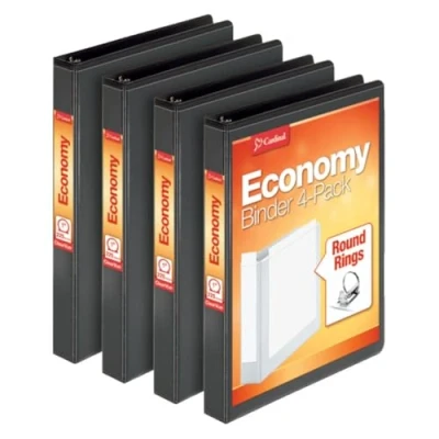 Abbildung von Cardinal Economy 3 Ringbuch, 2,5 cm, Präsentationsansicht, schwarz, hält 225 Blatt, antihaftbeschichtet, PVC frei, 4 Stück (79512)