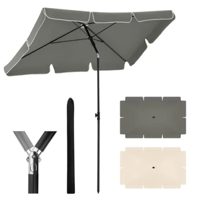 Abbildung von WOLTU Sonnenschirm 200x120 cm, Balkonschirm Strandschirm Gartenschirm Terrassenschirm, Sonnenschutz Balkon Terrasse Garten, höhenverstellbar, 45 knickbar, UV beständig, wasserdicht, Dunkelgrau