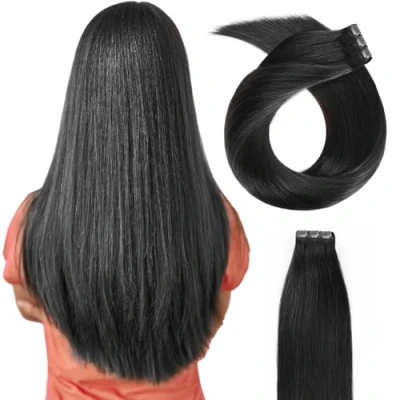 Abbildung von (35cm 55cm) Clip In Extensions Echthaar Set 10pcs 120g 100% Remy für Haarverlängerung glatt Haarteile (1#, Schwarz, 45cm)