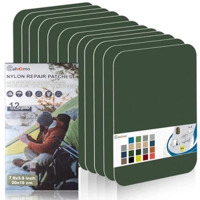 Abbildung von Nylon Reparatur Patches, Cahomo 12 Stück 20 X 10 cm Selbstklebender Wasserdichte Patch, Flicken Selbstklebend, für Jacken, Zelte, Oberbekleidung Armeegrün