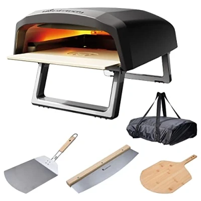 Abbildung von MasterPro Pizza Oven Pizzaofen Tragbarer Gasofen mit Schnellbackfunktion bis zu 500ºC Pizzen in 60 Sekunden Fertig Inklusive Pizzaschieber,Pizzaschneider und Pizzabrett BGKIT 0045 Multicolour