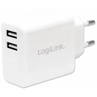 Abbildung von LogiLink PA0210W Fast Charging USB Steckdosenadapter (2x A, 12W) für Smartphones/Tablets/MP3 MP4 Player/eBooks/Navi/etc. mit Überlade , Tiefentlade Überlast und Kurzschlussschutz, weiß