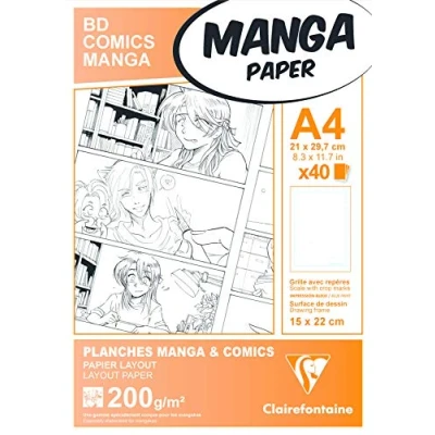 Abbildung von Clairefontaine 94047C Manga Etui BD/Comic (DIN A4, 21 x 29,7 cm, 40 Blatt, 200 g, geeignet für Filzmarker mit Alkohol, sechsteiligem Raster) weiß