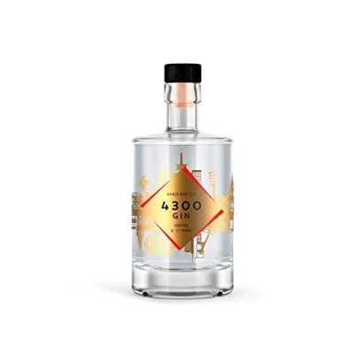 Abbildung von 4300 Gin Rot Weiß Essen Hopfen &amp; Zitrone 500ml Einzelflasche 43% Vol. handcrafted goldene Skyline Geschenkidee für Liebhaber