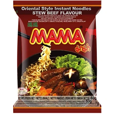 Abbildung von MAMA Instantnudeln mit dem Geschmack von geschmortem Rindfleisch Instantnudelsuppe orientalischer Art Authentisch thailändisch kochen 24 x 60 g