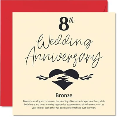 Abbildung von Stuff4 Glückwunschkarte zum 8. Hochzeitstag für Ehemann, Ehefrau, Freund, Freundin Bronze Hochzeitskarte Frauen, Männer, sie ihn, 145 mm x