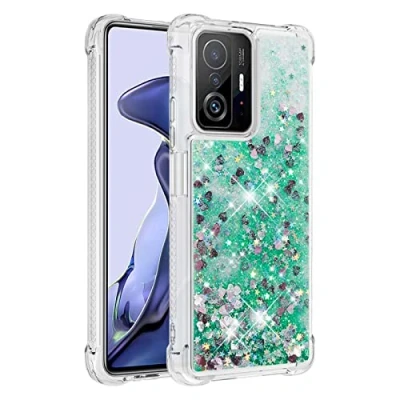 Abbildung von KBIKO zxl Kompatibel mit Glitzer Hülle für Xiaomi Mi 11T Handyhülle Durchsichtig TPU Silikon Cover Pro Erhöhte Kanten Flüssigkeit Treibsand Schutzhülle 11T.Green YBL