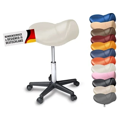 Abbildung von Sattelhocker mit Rollen Sattelstuhl ergonomisch Rollhocker Drehhocker Arbeitshocker Bürostuhl Sattelsitz Hocker höhenverstellbar in vielen Farben vorbeugend gegen Rückenschmerzen (Weiß)