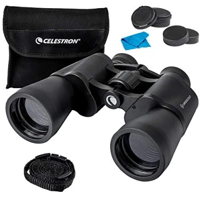 Abbildung von Celestron 72360 LandScout 10 x 50 mm Wasserbeständiges Porroprismenfernglas mit griffiger Gummioberfläche, vergüteter Linse, K9 optischem Glas, Halsriemen und weicher Tragetasche, schwarz