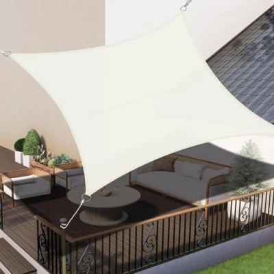 Abbildung von LOVE STORY Sonnensegel 4x4m Wasserdicht Rechteckig Cremeweiß Sonnenschutz Windschutz Segel PES Polyester,95% UV Schutz für Außenbereich, Terrasse, Balkon, Garten