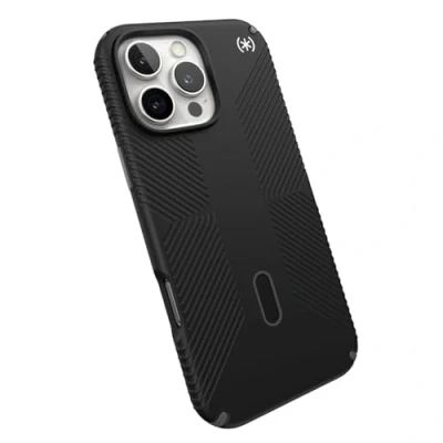 Abbildung von Speck Schwarze iPhone 16 Pro Max Hülle MagSafe und ClickLock Slim Phone Case Handyhülle Presidio 2 Grip Schwarz/Slate